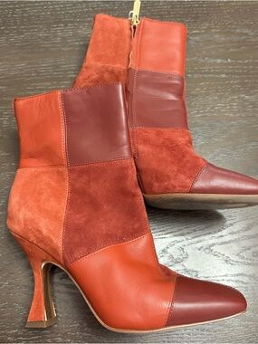 Sam Edelman Patchwork Rust & Brick Red Ankle Boots